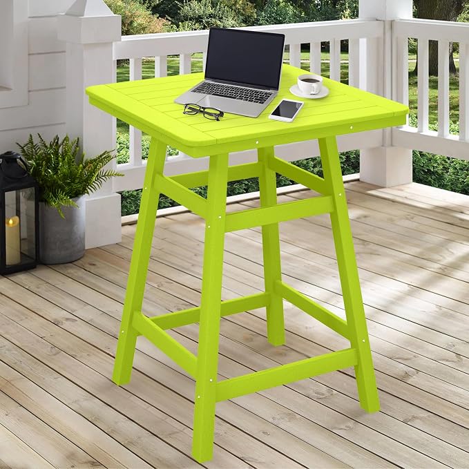Costaelm Outdoor Bar Table, 37" Counter Height Square Patio Cocktail Bar Table with Umbrella Hole, Patio Bistro Dining Pub Table for Front Porch Deck Backyard Garden, Lime