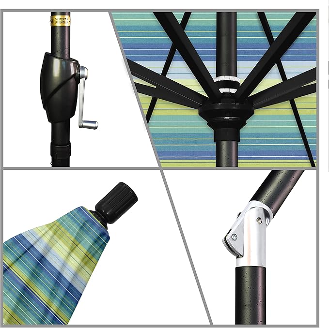 California Umbrella 9' Round Aluminum Market Umbrella, Crank Lift, Auto Tilt, Bronze Pole