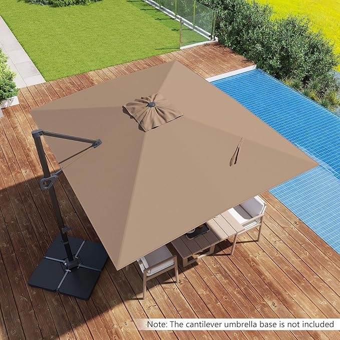 Tangkula 11 x 9 FT Patio Umbrella, Large Offset Cantilever Outdoor Umbrella with Aluminum Pole, 360 Degree Rotation, Tilt Adjustment, 8 Sturdy Ribs, Air Vent & Cross Base for Backyard Pool Garden Deck (Tan, 11x9 FT)