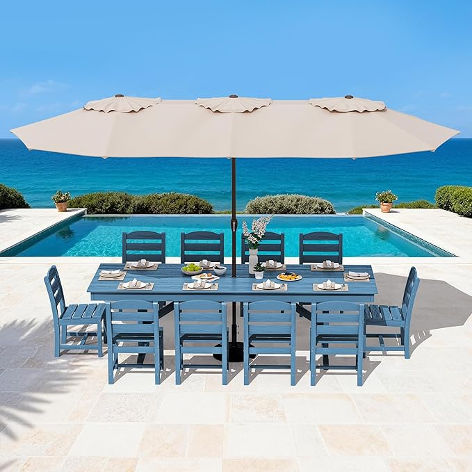 SERWALL Outdoor Armless Dining Chairs Set of 4, All-Weather HDPE Patio Chair with 19.7" Widened Seat, for Backyard, Garden, Blue