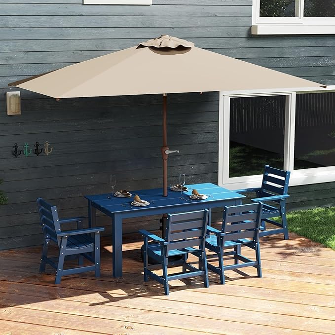 GREENVINES 6.5X10 FT Rectangular-Patio-Umbrella | Outdoor-Table-Umbrellas | 6 Sturdy Steel Ribs | Push Button Tilt & Crank | Waterproof | Market Umbrella | for Pool Backyard Garden Deck | Tan