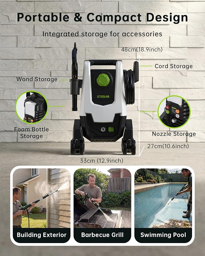 Pressure Washer, 5000PSI 3.0GPM Power Washer with 35FT GFCI Power Cord,Foam Cannon,4 Quick Connect Nozzles, 23FT Hose High Pressure Washer for Cars, Fences, Patios, and Driveway