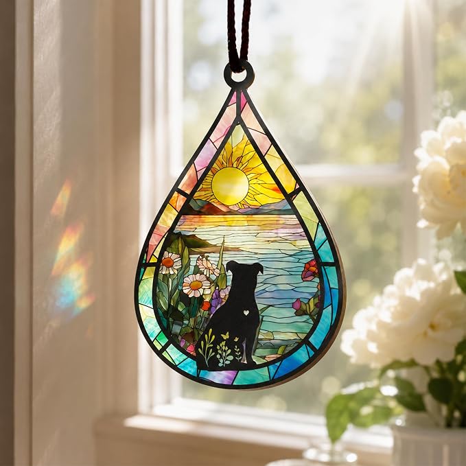 Personalized Pet Memorial Suncatcher, Custom Dog Cat Memorial Window Hanging with Photo & Name, Stained Glass Style Memorial Suncatcher, Rainbow Bridge Sympathy Gift for Pet Lovers