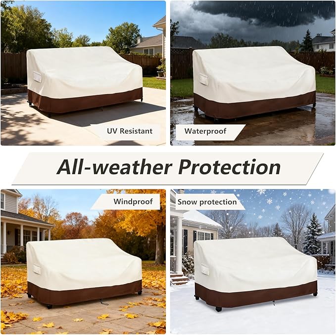 Outdoor Couch Cover, 3-Seater Patio Sofa Covers Fits up to 85" W x 38" D x 35" H, Waterproof Patio Furniture Covers, Beige