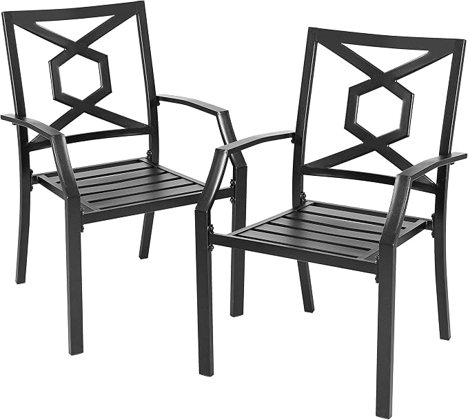 NUU GARDEN 5-Piece Outdoor Dining Set, Square Patio Table with Umbrella Hole and 4 Iron Dining Chairs, All-Weather Furniture for Garden Backyard Balcony, Black