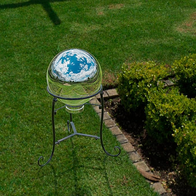 10" Tall Gazing Ball Stand for 8-10 inch Balls, Black Metal Gazing Globe Display Holder Stands for Outdoor Garden Clearance, 8" L x 8" W x 10" H