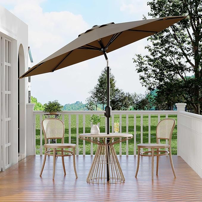 Garvee 9 ft Patio Umbrella - 8 Sturdy Ribs Outdoor Table Umbrella with Crank Lift & Push Button Tilt - Market Umbrella for Pool, Deck, Yard, Garden - Taupe