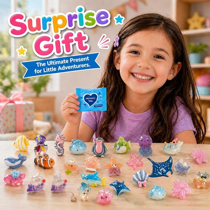 120Pcs Mini Resin Animals Blind Bag,Tiny Animal Figurines For Garden Decor | Glow In The Dark,Individually Wrapped Mystery Bags,Sea Creatures,Ideal Gift