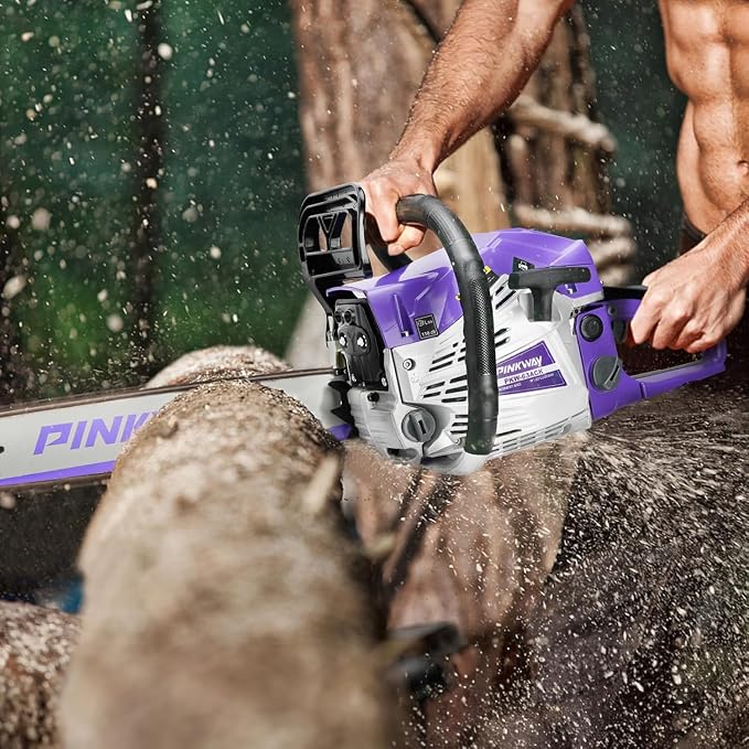 63cc Gas Chainsaws 20 Inch Bar Power Chain Saws, Gas Powered Chainsaw 2 Stroke Handed Petrol Gasoline Chain Saw with 2 Chains & Bars for Cutting Wood Outdoor Garden Farm Home Use with Tool Kit(63ACG)