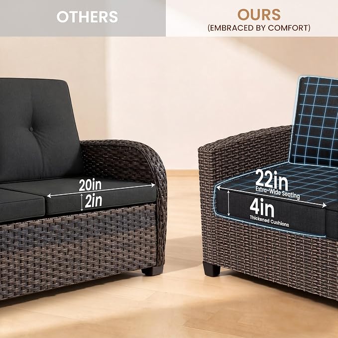 Patio Furniture Set - All-Weather - 1 Piece Wicker Outdoor Patio Conversation Set, Modular Rattan Sectional Sofa for Backyard, Garden, Patio, Poolside