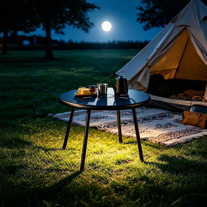 Meluvici Outdoor Side Table, 19.7" Round Solar Coffee Table with LED Lights, Waterproof Metal Patio End Table for Garden, Backyard, Balcony, Deck, Patio Furniture
