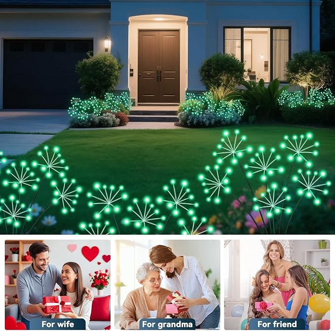 Slyuexu Solar Garden Lights 2 Pack Waterproof Swaying Starburst Light Solar Outdoor Lights for Yard Patio Walkway Pathway Party Wedding Decoration, Unique Gifts for Women, Green