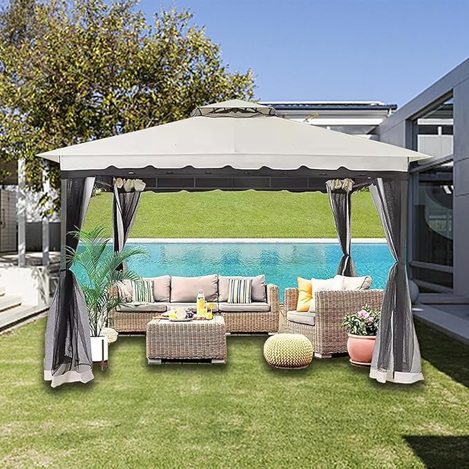 10' x 12' Gazebo Universal Replacement Mosquito Netting,Grey Outdoor Canopy Net Screen 4-Panel Sidewall Curtain, with Zippers,Mosquito Netting(Only)