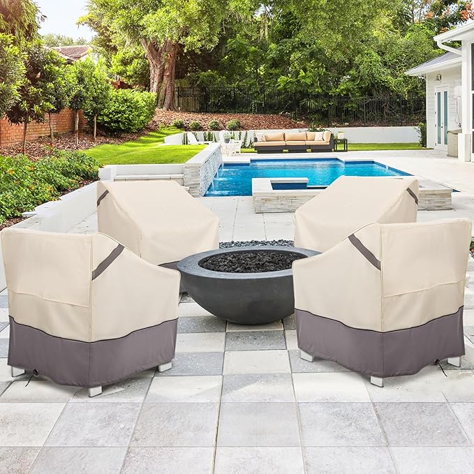Waterproof Patio Chair Covers 2-Pack, Heavy Duty 600D Oxford Outdoor Furniture for Deep Seat Chairs, Weather-Resistant Windproof All-Season Protection, 31.5"W x 33.5"D x 36"H (Beige/Grey)
