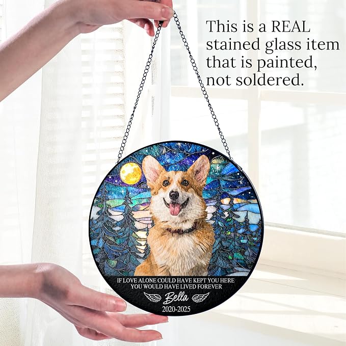 Personalized Pet Memorial Gifts for Dogs and Cats – Custom Pet Suncatcher Keepsake – Loss of Pet Sympathy Gift – Stained Glass Dog Memorial Ornament – Pet Remembrance Gift