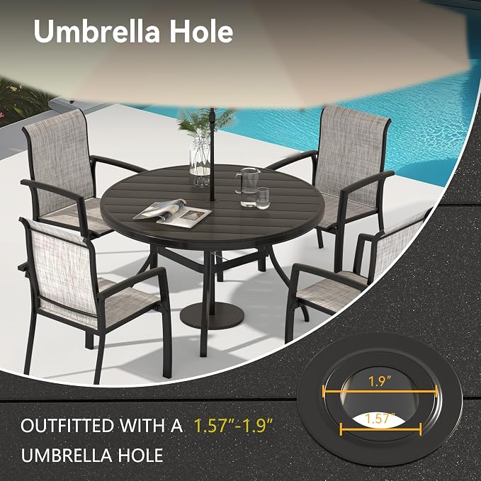 LUMISOL 5-Piece Outdoor Patio Dining Set, Patio Furniture Set with 4 Patio Stackable Dining Chairs and 40.6” Outdoor Metal Round Table, Black+Grey
