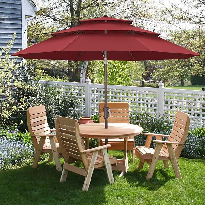 ABCCANOPY 9Ft 3 Tiers Market Umbrella, Outdoor Table Umbrella for Patio, Deck, Backyard (Burgundy)