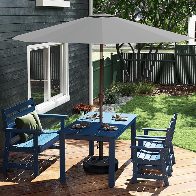 GREENVINES 9-FT-Patio-Umbrella | Outdoor-Table-Umbrellas | 8 Sturdy Fiberglass Ribs | Push Button Tilt & Crank | Waterproof | Market Umbrella | for Pool Backyard Garden Deck | Charcoal Gray