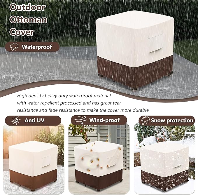 Bitubi Waterproof Patio Ottoman Cover, Heavy Duty Square Outdoor Side Table Furniture Covers Size 25L x 25W x 18H inch (Brown)