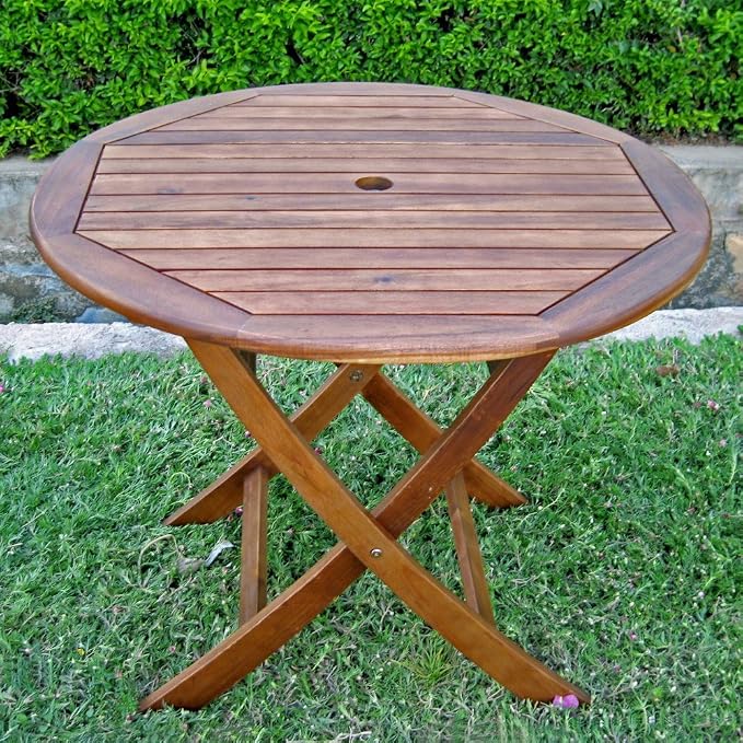 International Caravan Furniture Piece 38" Round Folding Table with Curved Legs