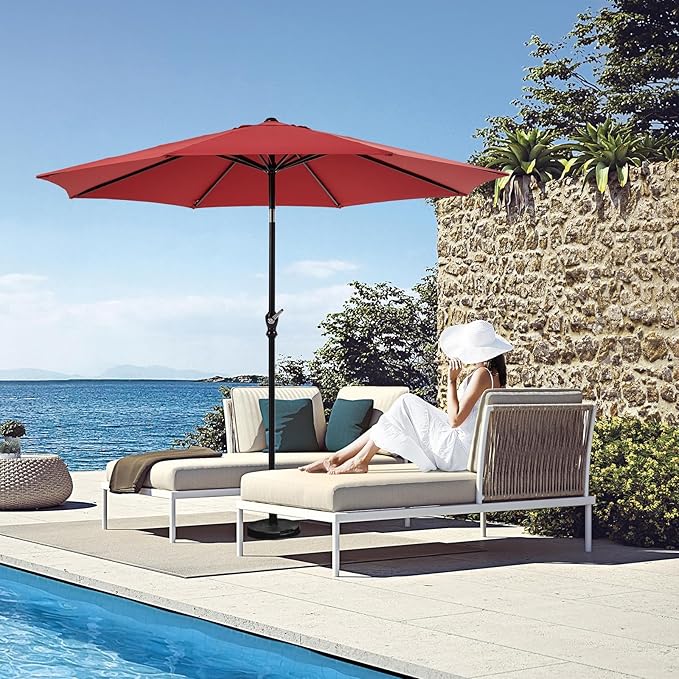 OLIXIS 9FT Patio Umbrella with Tilt and Crank Button & Sturdy Ribs Waterproof, 9Feet Patio Table Umbrella Perfect for Poolside, Terrace, Beach and Outdoor Restaurant