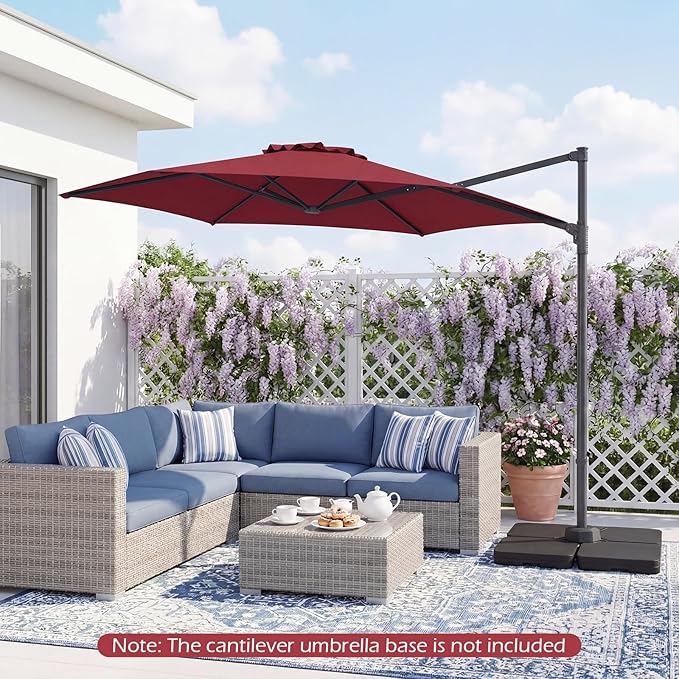 Tangkula 10FT Patio Umbrella, Offset Cantilever Outdoor Umbrella with 360 Degree Rotation, Air Vent, Cross Base for Pool Deck Garden Backyard (Wine)