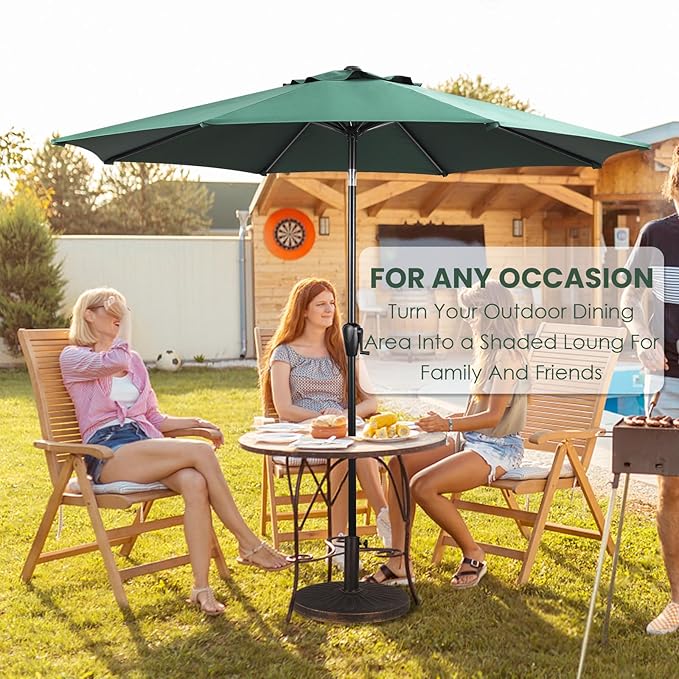 Sun-Ray 9' Round Patio Umbrella with Push-Button Tilt and Hand Crank Lift System, Market Umbrella for Porch, Deck, and Patio