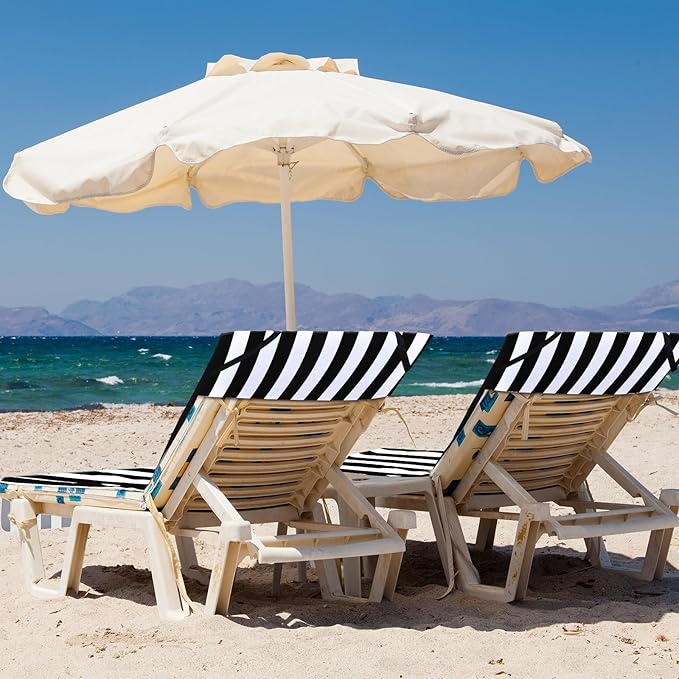 Fumete 2 Pack Lounge Chair Covers 30 x 85 Inch Pool Chaise Lounge Towels Microfiber Beach Chair Towel Portable Striped Outdoor Patio Furniture Cover for Sunbathing Picnic Spa(Black)