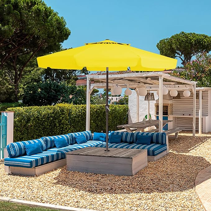 JEAREY 9' 2-Tiers Patio Umbrellas Outdoor Market Table Umbrella w/Push Button Tilt/Crank, 8 Sturdy Ribs, UV Protection Waterproof Sunproof(Yellow)