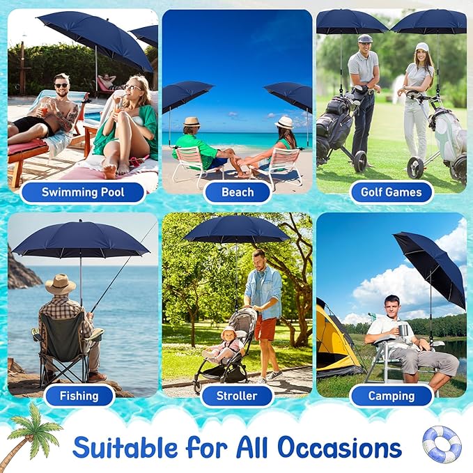 Sadnyy 6 Pcs Beach Chair Umbrella with Universal Clamp, 360 ° Adjustable Clip on Umbrellas 42" UPF 50+ Portable Sun Shade for Beach Chair Patio Camping Wheelchair Stroller Golf Cart