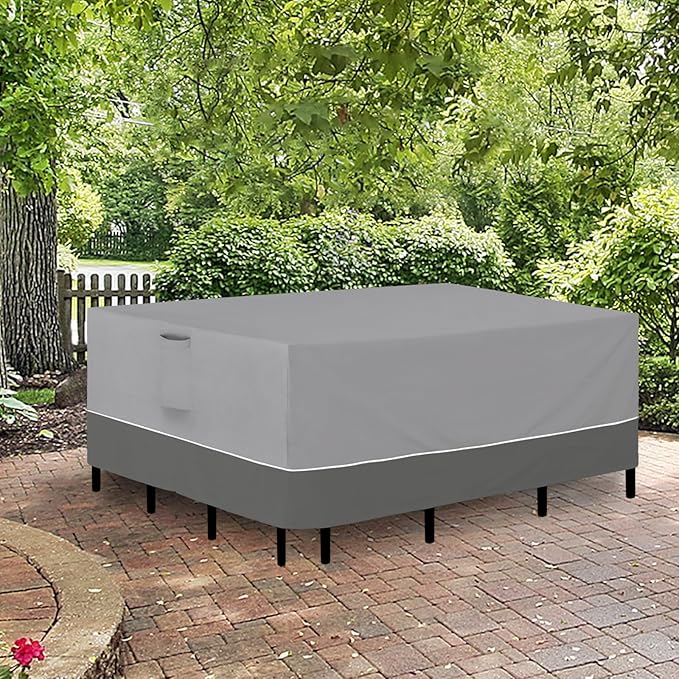 Easy-Going Patio Furniture Cover 126"x63" Rectangle Outdoor Table and Chair Set Covers Waterproof UV Resistant Outdoor Sectional Sofa Set Covers, Gray/Dark Gray