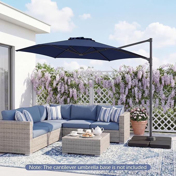 Tangkula 10FT Patio Umbrella, Offset Cantilever Outdoor Umbrella with 360 Degree Rotation, Air Vent, Cross Base for Pool Deck Garden Backyard (Navy)