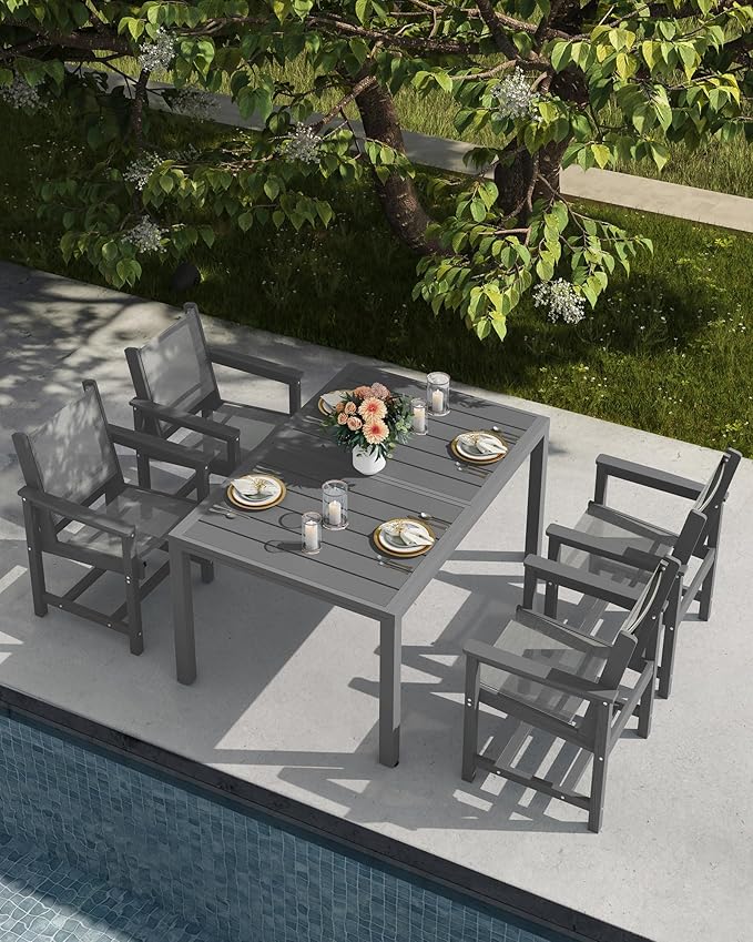 SERWALL Outdoor Dining Chairs Set of 2, All-Weather HDPE and Textilene Material Patio Chairs, Black