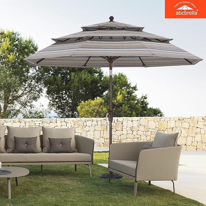 ABCCANOPY 5-Year 10-Year No Fading 9FT 3 Tiers Patio Umbrella, Outdoor Table Umbrella with 8 Sturdy Ribs for Deck, Backyard, Garden, Yard