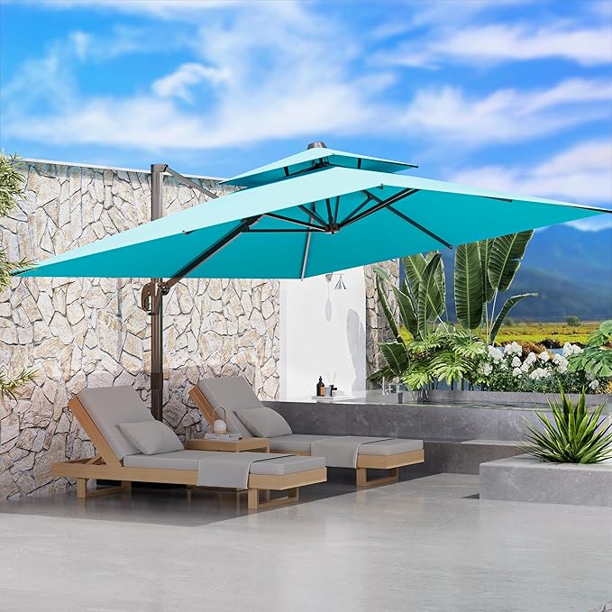 9' X 12' Outdoor Cantilever Patio Umbrella - Heavy Duty Offset Umbrella with 360° Rotation for Garden Deck Pool Patio, Turquoise