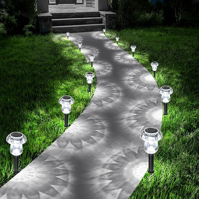 Solar Pathway Lights Outdoor 16 Pack Mushroom Garden Lights Waterproof Solar Powered Yard Lighting for Landscape, Driveway, Path, Walkway, Patio, Outside Garden Decorations, 6000K Cold White