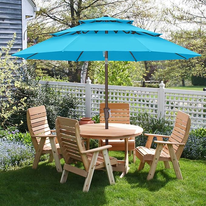 ABCCANOPY 9Ft 3 Tiers Market Umbrella, Outdoor Table Umbrella for Patio, Deck, Backyard (Turquoise)