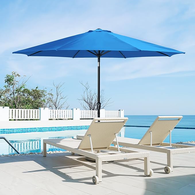 Kiss the Water Outdoor Patio Umbrella, Patio Umbrella with Push Button Tilt/Crank, Outdoor Umbrella with 8 Sturdy Ribs, Large Umbrella for Backyard, Pool, Deck, Market