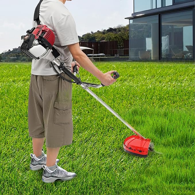 4-Stroke Gas Powered Brush Cutter, 35.8CC 1050W 2 in 1 Engine Powered Grass Trimmer Multi-Functional Trimming Tool Gas Powered Weed Wacker with Goggles for Agriculture Forestry (35.8CC,1050W)