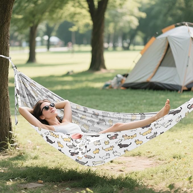 Camping Hammock Outdoor Hammocks for Outside Cat Stick Figure Beach Trees Portable Lightweight with Pockets Tree Straps Indoor
