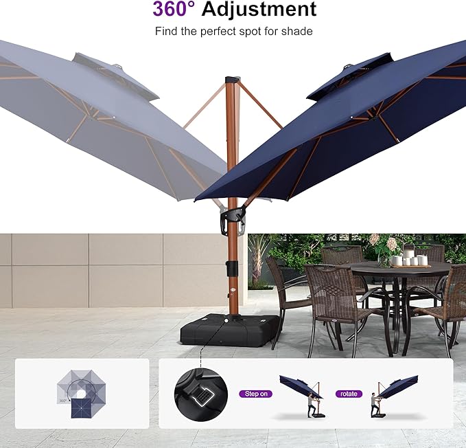 PURPLE LEAF Patio Umbrella with Base Outdoor Square Large Cantilever Umbrella Windproof Offset Heavy Duty Sun Umbrella for Garden Deck Pool Patio, 9ft Navy Blue