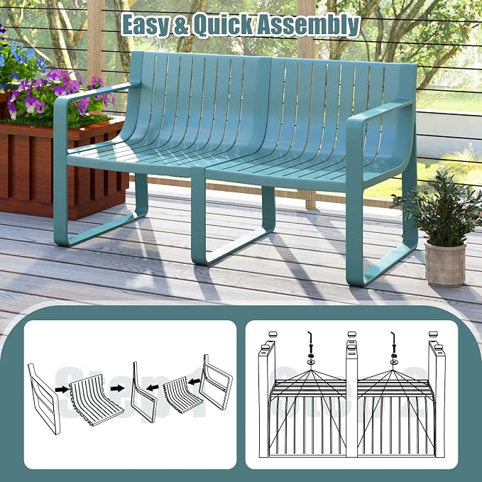 Tangkula 3-Piece Patio Furniture Set, Outdoor Conversation Set w/1 Loveseat & 2 Side Tables, All-Weather Patio Bistro Set for Lawn, Backyard, Poolside, Balcony, Garden, Deck, Blue