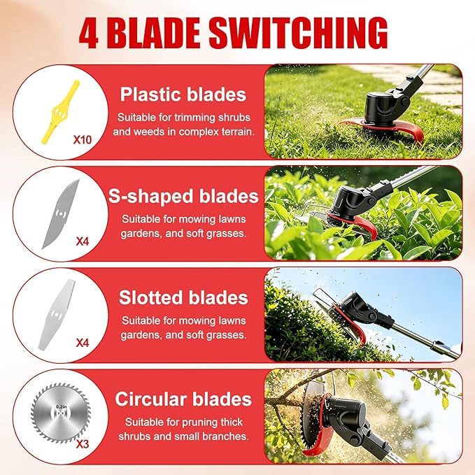 21V Electric Weed Wacker Cordless Electric Weed Wacker Eater with 2 * 4.0Ah Batteries & Charger Lightweight Grass Trimmer Weed Cutter Suitable for Garden & Yard Lawn Care
