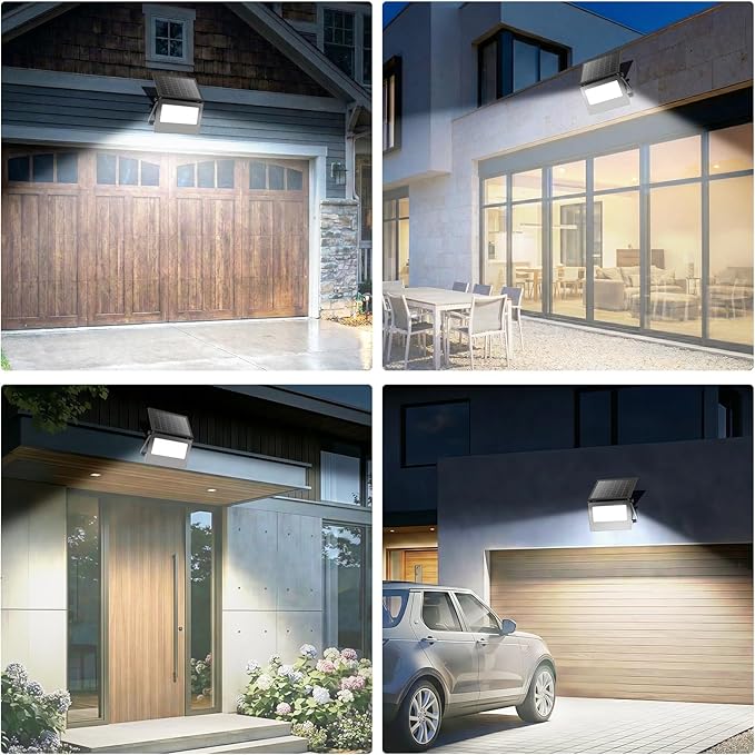 Solar Motion Sensor Lights Outdoor, IP66 Waterproof Security Floodlight with Remote, 3 Modes & Dual Color Temperatures for Patio, Garden, Garage - No Electricity Bill, 2 Pack