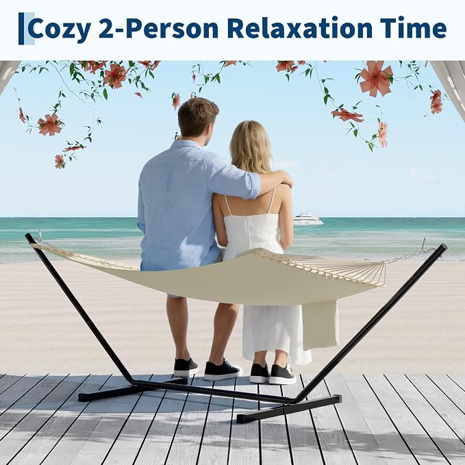2-Person Hammock for Outside, Portable Heavy Duty Hammock, 450lb Capacity, for Garden,Backyard or Patio