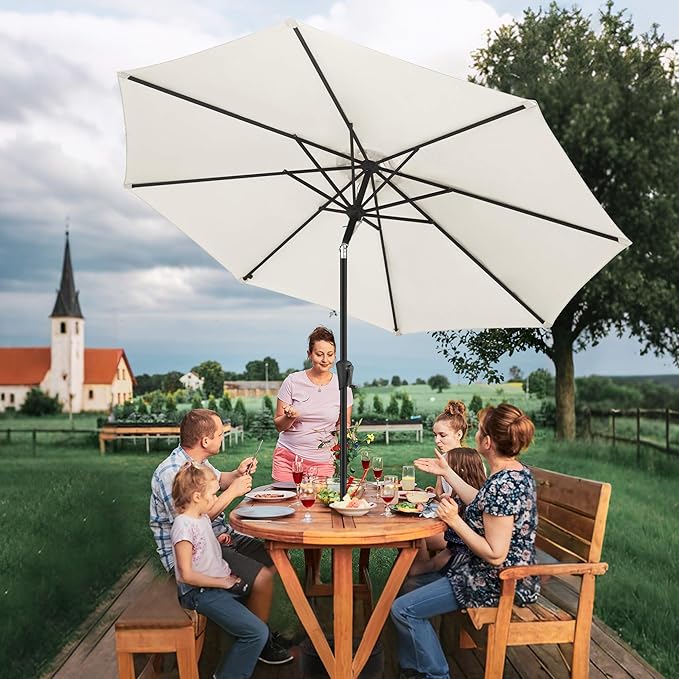 FLAME&SHADE 11 ft Patio Umbrella - Table Umbrella Outdoor with Push Button Tilt and Crank, UV Protection, 8 Sturdy Ribs, Market Umbrella for Garden, Deck, Backyard, Lawn, Pool and Beach(Ivory)