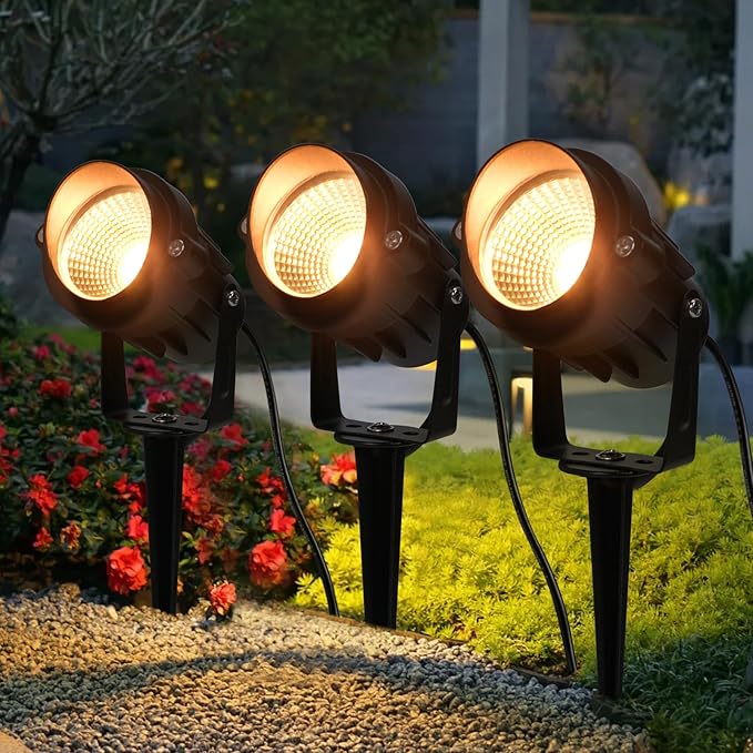 Outdoor Landscape Spotlights, 120V LED Spot Light Waterproof for Garden and Yard Up Lighting, Warm Light Outdoor Spotlight Accent Lighting Fixture with 5.9 FT Plug Cord, 3 Pack