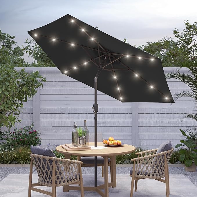 7.5ft Outdoor Umbrella Patio Umbrella with Solar Lights,18 LED Lighted Table Market Outdoor Umbrella, 2-Year-Non-Fading, for Pool, Deck, Garden,Backyard