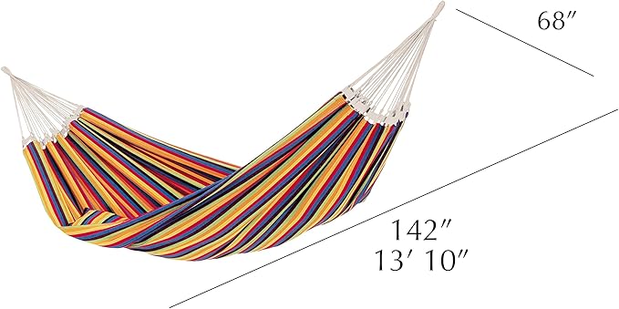 BYER OF MAINE Paradiso Hammock, Authentic Brazilian, Tropical, Recycled Cotton/Polyester Blend, Double, 142" L x 68" W, Holds up to 400lbs