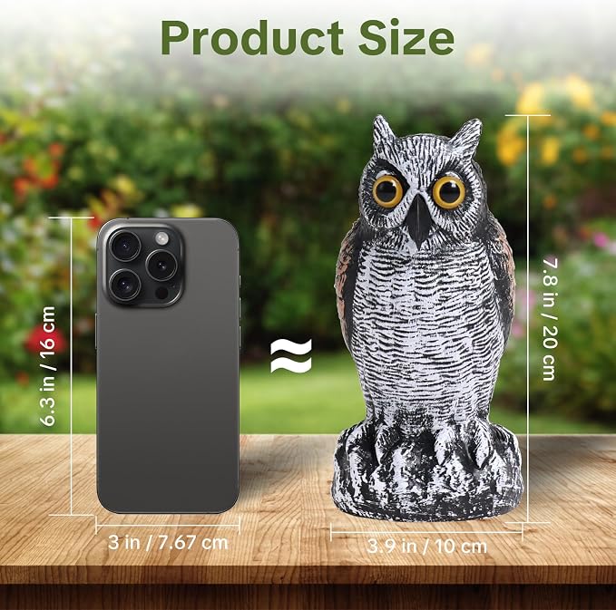OFFO Fake Owl, Owl Statue for Garden and Yard Decoration, Weatherproof Plastic Outdoor Owl Decor for Porch Pool Patio Yard, 8-Inch Height, Short Ear Owl